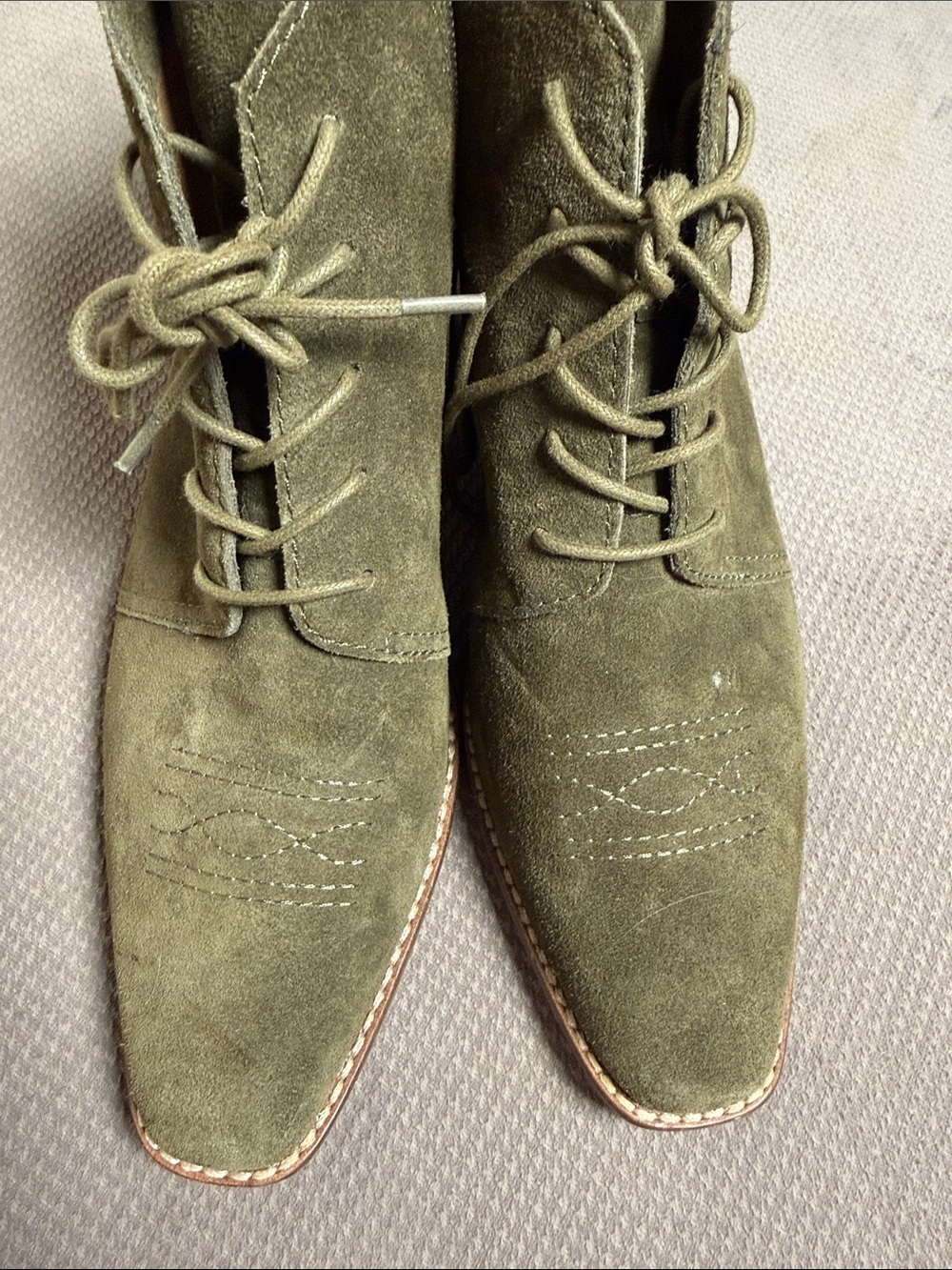 Kelsi Dagger for Anthropologie Olive Green Suede Lace-Up Ankle Boots - Picture 2 of 10